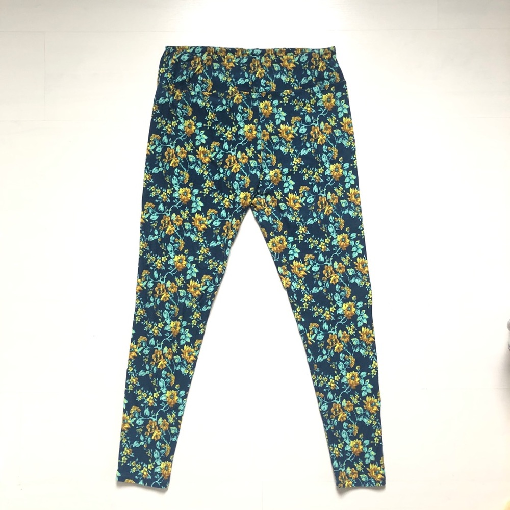 TC LuLaRoe leggings; floral blue, teal and gold